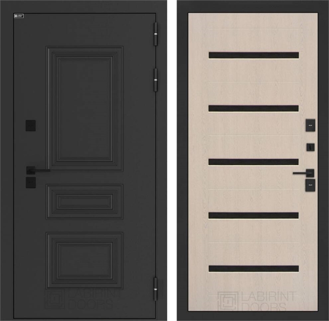 Входные двери Аляска лайт с терморазрывом 01 - Беленый дуб, стекло черное 55648