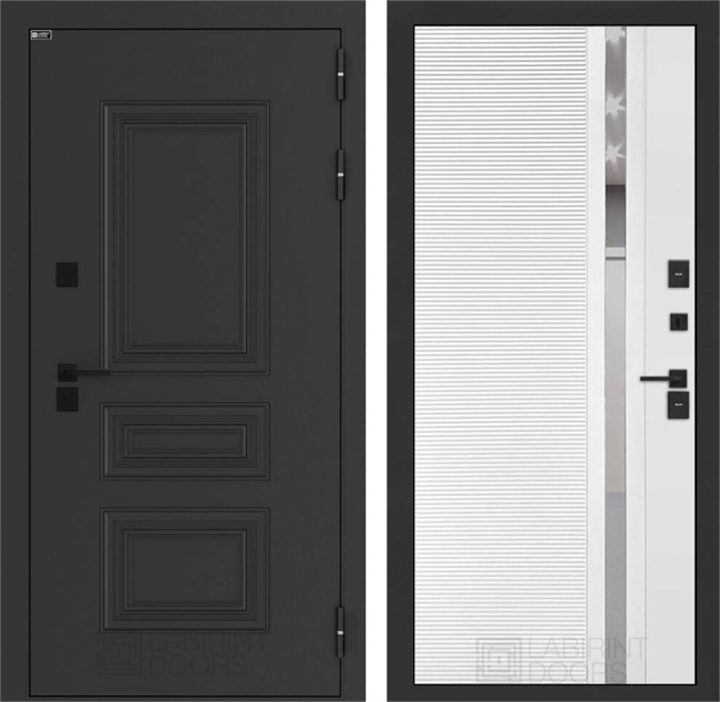 Входные двери Аляска лайт с терморазрывом 31 - Белый софт, зеркальная вставка с тонировкой 55615