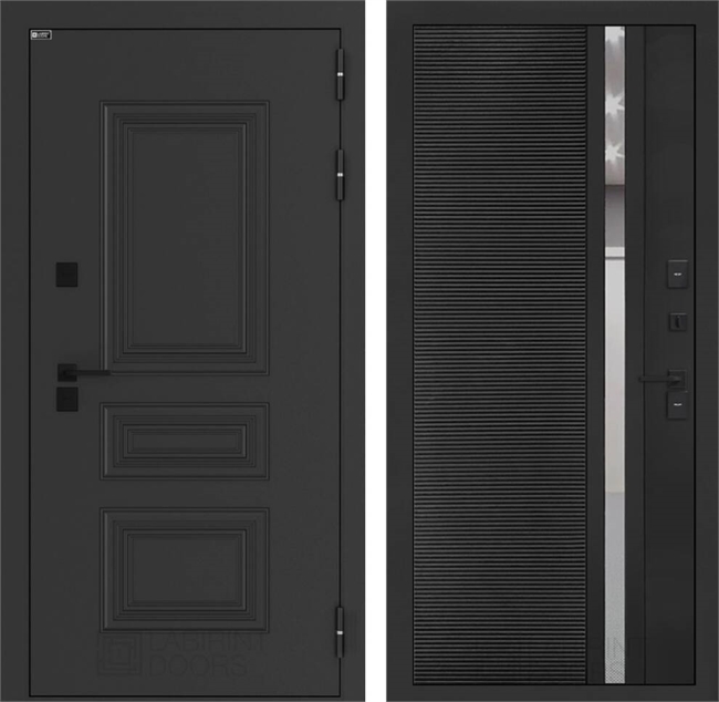 Входные двери Аляска лайт с терморазрывом 31 - Черный кварц, зеркальная вставка с тонировкой 55616