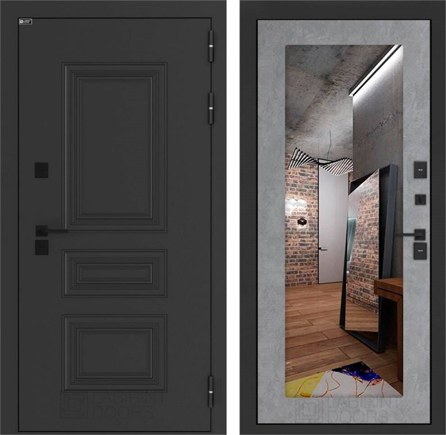 Входные двери Аляска лайт с терморазрывом с Зеркалом 18 - Бетон светлый 55603