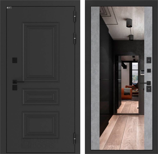 Входные двери Аляска лайт с терморазрывом с Зеркалом Максимум - Бетон светлый 55604