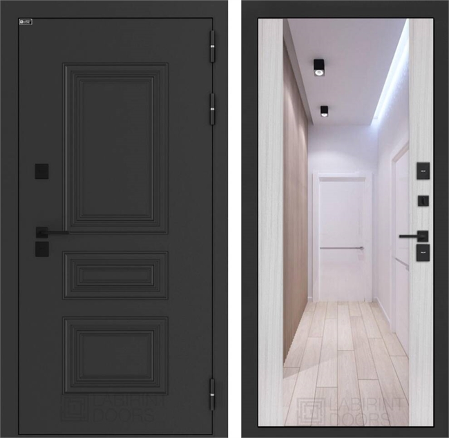 Входные двери Аляска лайт с терморазрывом с Зеркалом Максимум - Сандал белый 55607