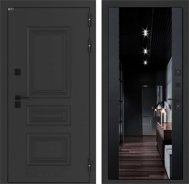 Входные двери Аляска лайт с терморазрывом с Зеркалом тонированным - Черный кварц 55606