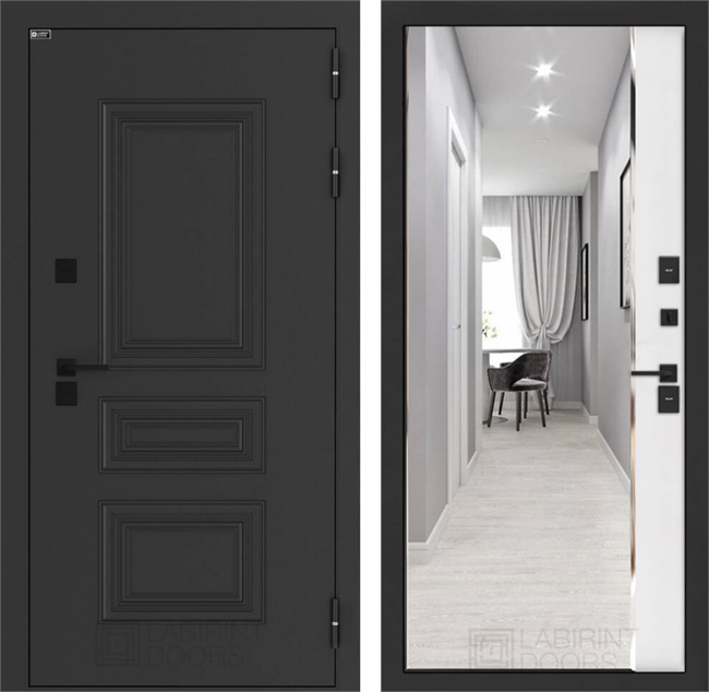 Входные двери Аляска лайт с терморазрывом с зеркалом Панорама - Белый софт 55632