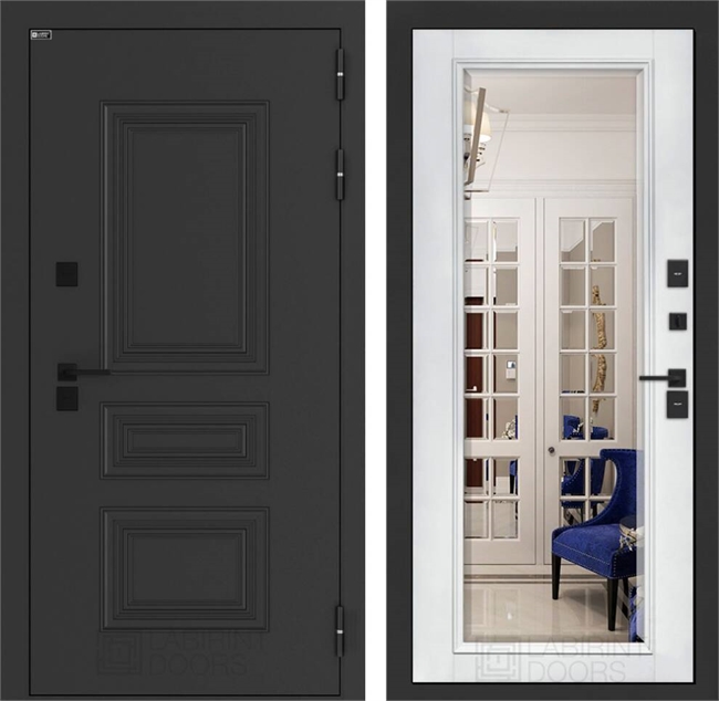 Входные двери Аляска лайт с терморазрывом с Зеркалом Фацет - Белый софт 55612