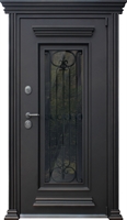 Входная дверь АСД Гранд Люкс с окном и ковкой Роял Вуд Кофе 15595