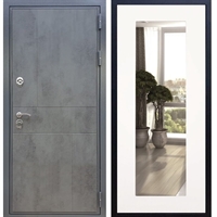 Входная металлическая дверь Гранит Бетон Пастораль Белый Ясень с Зеркалом 27528