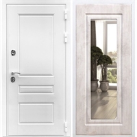 Входная белая дверь Император ФЛ-120 с Зеркалом Бетон светлый 28597