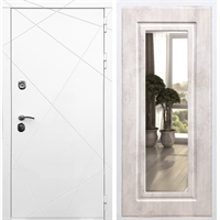 Белая Входная металлическая дверь Олимпия ФЛ-120 с Зеркалом Бетон светлый 29135