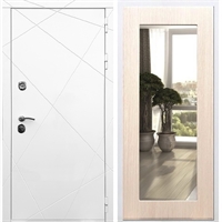 Белая Входная металлическая дверь Олимпия Пастораль Дуб белёный с Зеркалом 29140