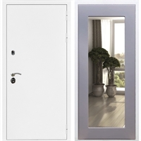 Входная металлическая дверь Триумф Белая шагрень Пастораль Силк титан с Зеркалом 31630