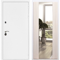 Входная металлическая дверь Триумф Белая шагрень с Зеркалом СБ -16 Беленый дуб 31651