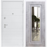 Входная белая дверь Италия ФЛ-120 с Зеркалом Бетон темный 34313