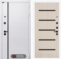 Входная белая дверь Лабиринт ROYAL 01 - Беленый дуб, стекло черное 3918965