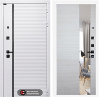 Входная белая дверь Лабиринт ROYAL с зеркалом Акация светлая поперечная 3919218