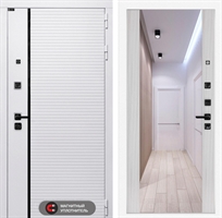 Входная белая дверь Лабиринт ROYAL с зеркалом Максимум - Сандал белый 3918949