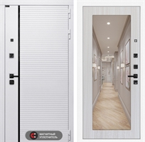 Входная белая дверь Лабиринт ROYAL с зеркалом 18 - Сандал белый 38452