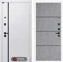 Входная белая дверь Лабиринт ROYAL 25 - Бетон светлый, черный молдинг 38457