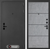 Входная металлическая дверь Лабиринт ACUSTIC 25 - Бетон светлый, черный молдинг 42339