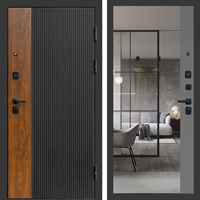 Входная дверь Престиж black с зеркалом фацет Грей софт 47404