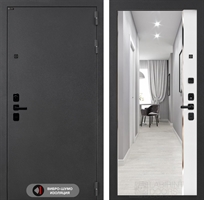 Входная дверь Лабиринт ACUSTIC с зеркалом Панорама с тонировкой - Белый софт 48113