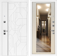 Входная дверь Интеко Верона Белый мат Беленый дуб - с зеркалом 49047