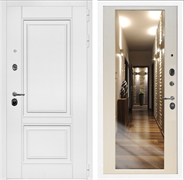 Входная дверь Интеко Афина Белая Беленый дуб - с зеркалом 49096