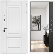 Входная дверь Интеко Афина Белая Черный кварц - с зеркалом панорама 49101