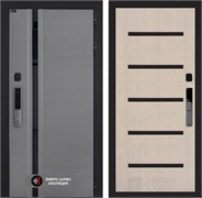 Входная дверь Пиано Смарт 2.0 панель 01 - Беленый дуб, стекло черное 55456